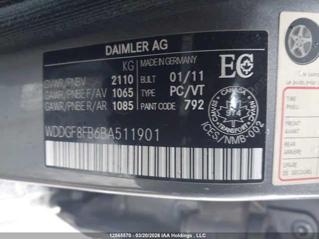 12565570 :رقم المزاد ، WDDGF8FB6BA511901 vin ، 2011 Mercedes-benz C 250 4matic مزاد بيع
