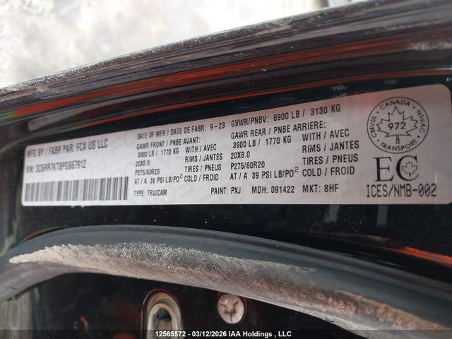 Продажа на аукционе авто 2023 Ram 1500 Classic Tradesman, vin: 3C6RR7KT8PG667912, номер лота: 12565572
