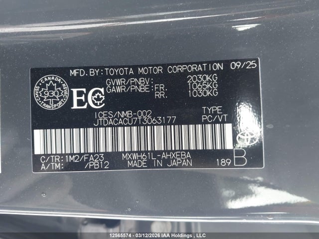 2026 Toyota Prius Se/xse/xse Premium/night Shade მანქანა იყიდება აუქციონზე, vin: JTDACACU7T3063177, აუქციონის ნომერი: 12565574