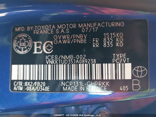 VNKKTUD35JA089238 Toyota YARIS LE