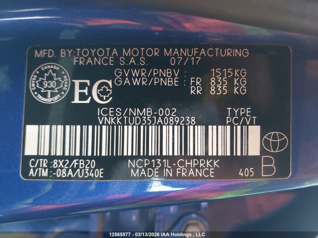 VNKKTUD35JA089238 Toyota YARIS LE