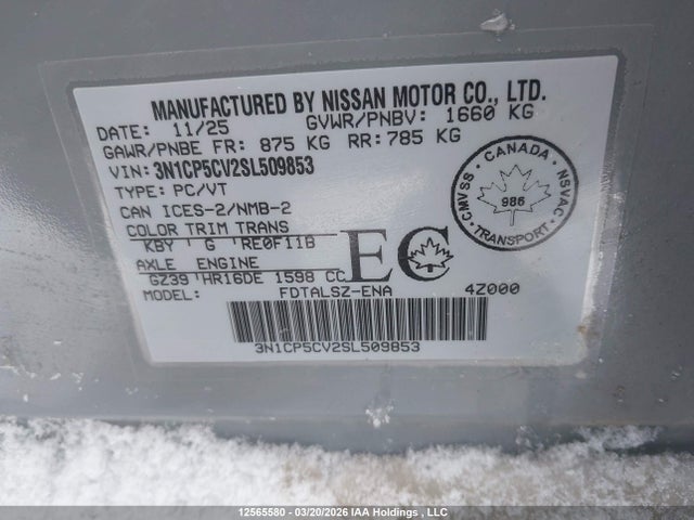 2025 Nissan Kicks Play Sv მანქანა იყიდება აუქციონზე, vin: 3N1CP5CV2SL509853, აუქციონის ნომერი: 12565580