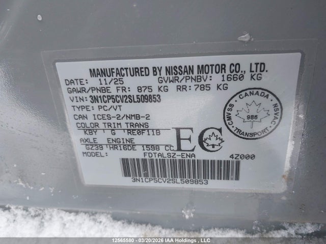 2025 Nissan Kicks Play Sv მანქანა იყიდება აუქციონზე, vin: 3N1CP5CV2SL509853, აუქციონის ნომერი: 12565580