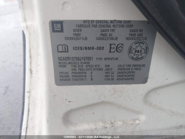 Aukcja sprzedaży 2008 Buick Enclave Cx, vin: 5GAER13758J107661, numer aukcji: 12565582