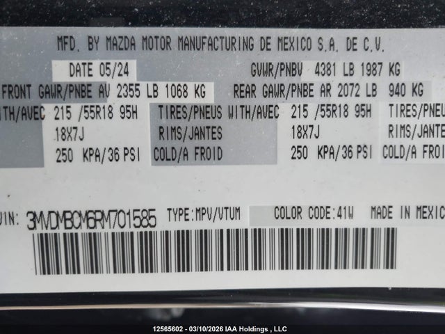 Aukcja sprzedaży 2024 Mazda Cx-30 Preferred, vin: 3MVDMBCM6RM701585, numer aukcji: 12565602