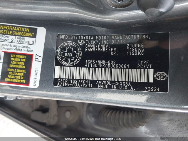 Aukcja sprzedaży 2013 Toyota Camry Hybrid Xle, vin: 4T1BD1FK0DU068661, numer aukcji: 12565609