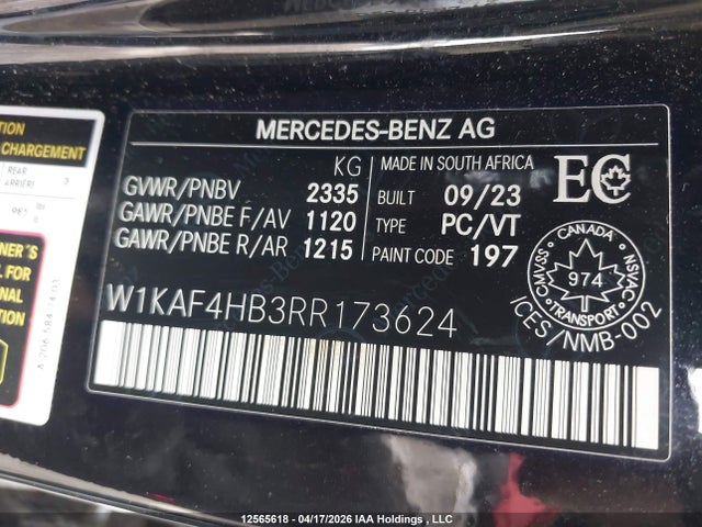12565618 :رقم المزاد ، W1KAF4HB3RR173624 vin ، 2024 Mercedes-benz C 300 4matic مزاد بيع