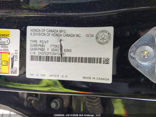 Продажа на аукционе авто 2025 Honda Civic Sport, vin: 2HGFE2F53SH104461, номер лота: 12565620