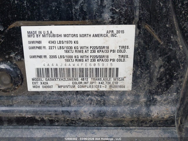 4A4AJ4AW4FE605915 Mitsubishi Rvr Gt