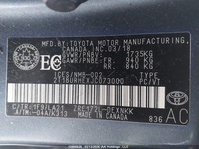 2T1BURHEXJC073000 Toyota Corolla L/le/xle/se/xse