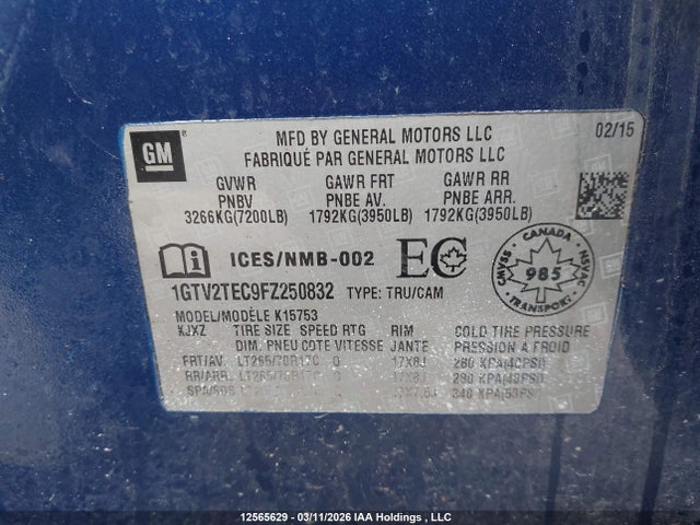 Продаж на аукціоні авто 2015 Gmc Sierra K1500, vin: 1GTV2TEC9FZ250832, номер лоту: 12565629