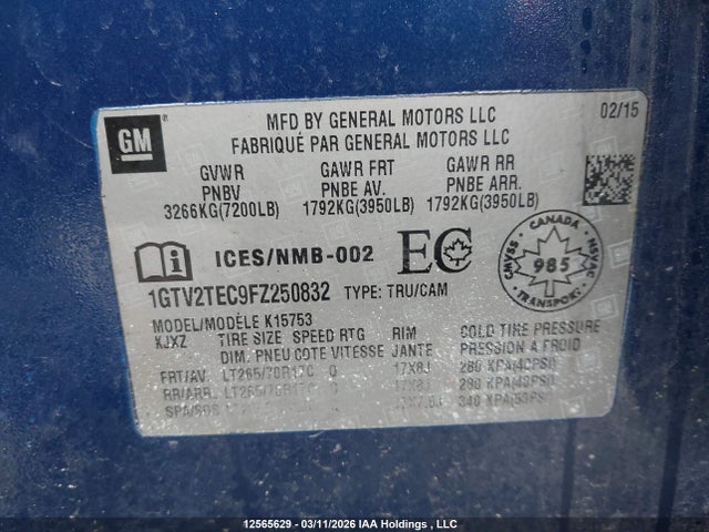 Продаж на аукціоні авто 2015 Gmc Sierra K1500, vin: 1GTV2TEC9FZ250832, номер лоту: 12565629