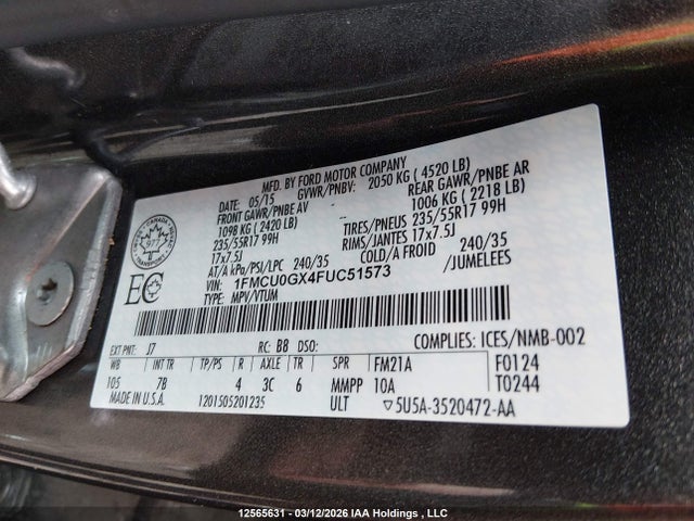 1FMCU0GX4FUC51573 Ford ESCAPE SE