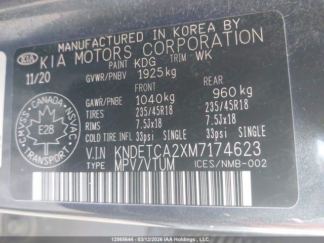12565644 :رقم المزاد ، KNDETCA2XM7174623 vin ، 2021 Kia Seltos Sx مزاد بيع