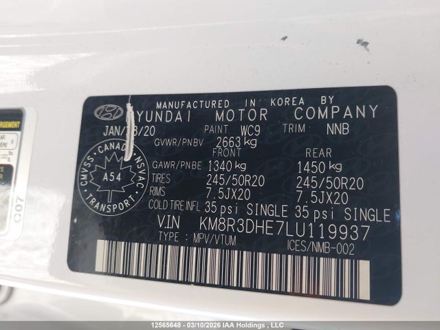 KM8R3DHE7LU119937 Hyundai Palisade Sel