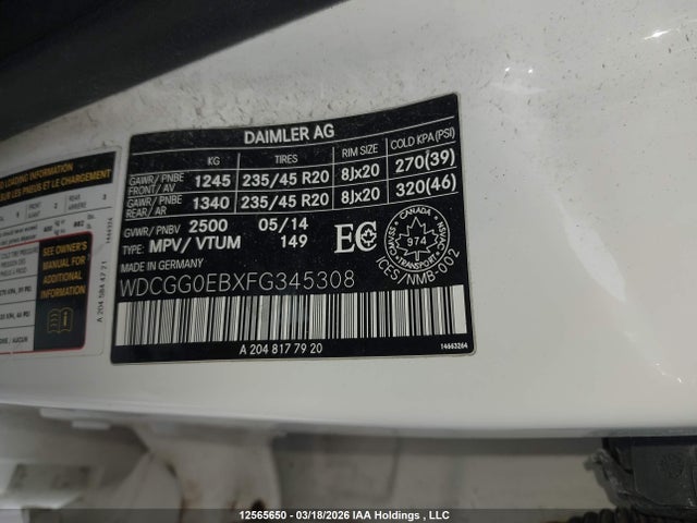 WDCGG0EBXFG345308 Mercedes-Benz Glk 250 Bluetec