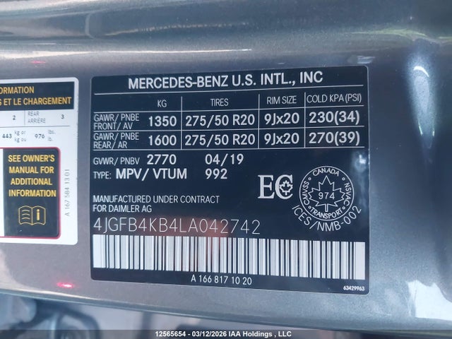 4JGFB4KB4LA042742 Mercedes-Benz Gle 350 4matic