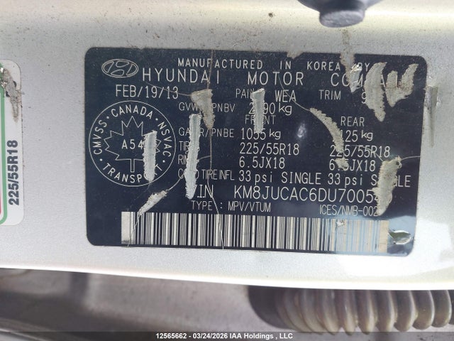 Продажа на аукционе авто 2013 Hyundai Tucson Gls/limited, vin: KM8JUCAC6DU700540, номер лота: 12565662