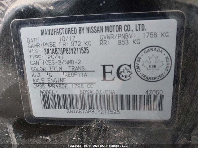 3N1AB7AP8JY211525 Nissan Sentra S/sv/sr/sl