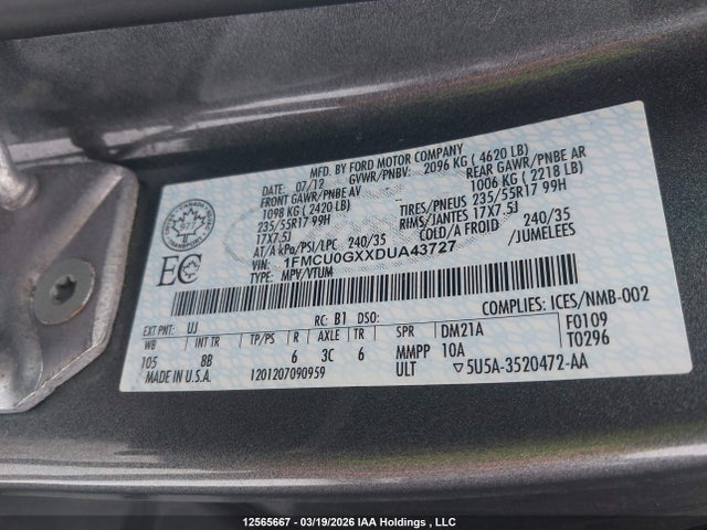 Aukcja sprzedaży 2013 Ford Escape Se, vin: 1FMCU0GXXDUA43727, numer aukcji: 12565667