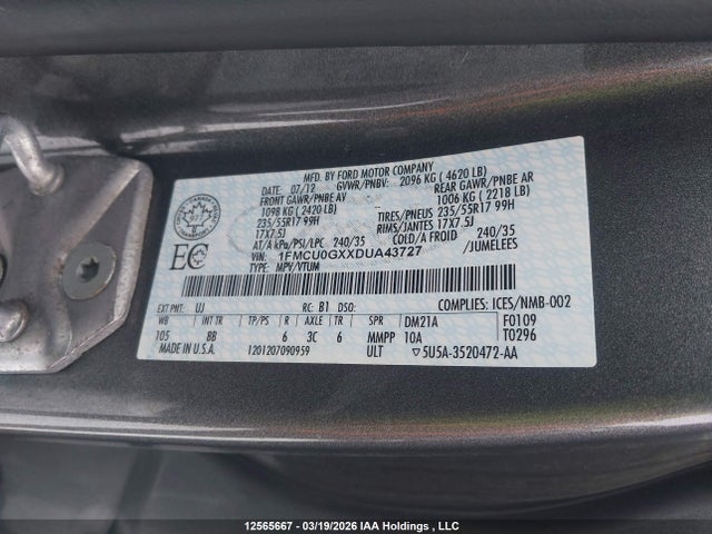 Aukcja sprzedaży 2013 Ford Escape Se, vin: 1FMCU0GXXDUA43727, numer aukcji: 12565667