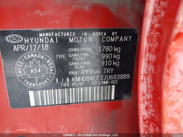 KMHD84LF2JU683889 Hyundai Elantra Sel/value/limited