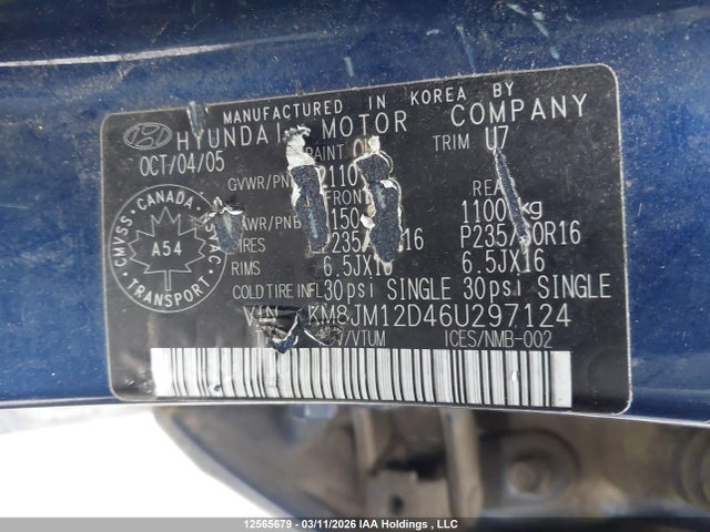 2006 Hyundai Tucson Gl მანქანა იყიდება აუქციონზე, vin: KM8JM12D46U297124, აუქციონის ნომერი: 12565679