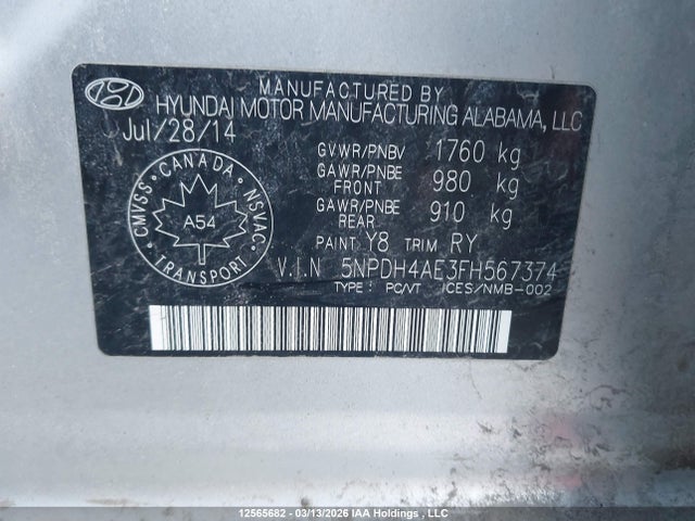 Продаж на аукціоні авто 2015 Hyundai Elantra, vin: 5NPDH4AE3FH567374, номер лоту: 12565682