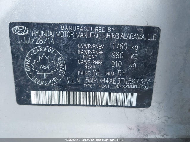 Продаж на аукціоні авто 2015 Hyundai Elantra, vin: 5NPDH4AE3FH567374, номер лоту: 12565682
