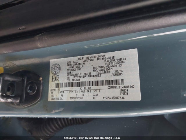 12565710 :رقم المزاد ، 1FTEW1EP1PKE87532 vin ، 2023 Ford F150 Supercrew مزاد بيع