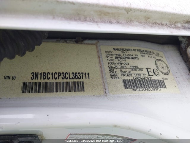 Продажа на аукционе авто 2012 Nissan Versa 1.8 Sl, vin: 3N1BC1CP3CL363711, номер лота: 12558366