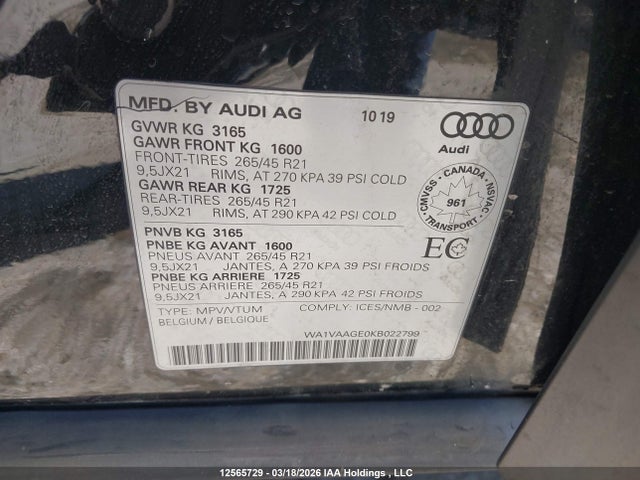 WA1VAAGE0KB022799 Audi E-tron Prestige