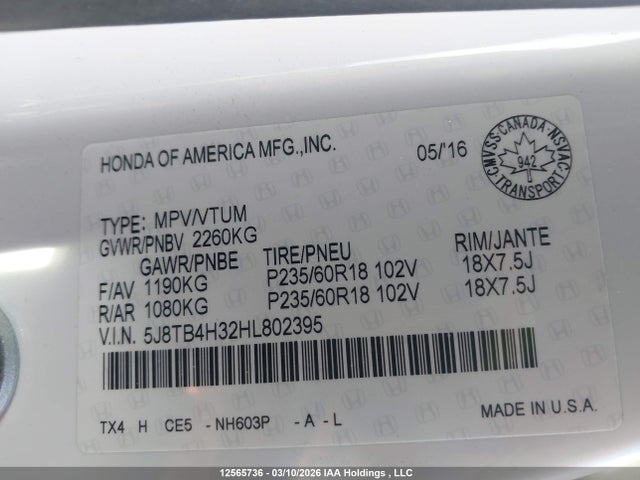 5J8TB4H32HL802395 Acura RDX