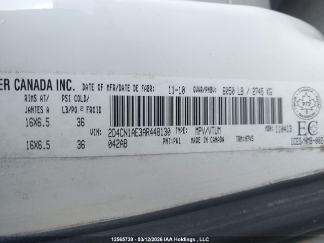 Aukcja sprzedaży 2010 Dodge Grand Caravan C/v C/v, vin: 2D4CN1AE3AR448130, numer aukcji: 12565739