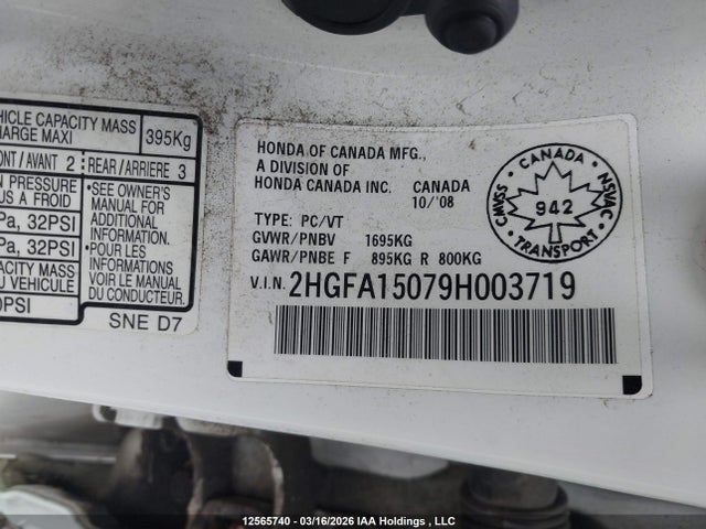 Продаж на аукціоні авто 2009 Honda Civic Ex-l, vin: 2HGFA15079H003719, номер лоту: 12565740