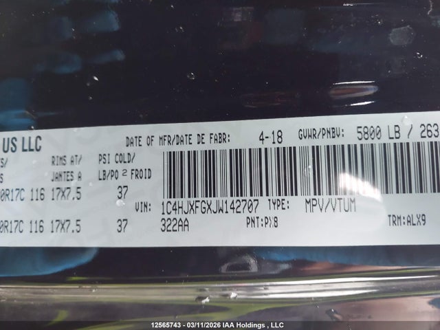 1C4HJXFGXJW142707 Jeep Wrangler Unlimited Rubicon