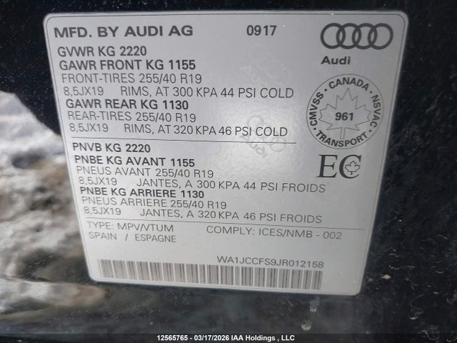 WA1JCCFS9JR012158 Audi Q3 Premium Plus