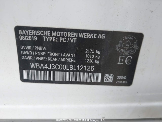 WBA4J3C00LBL12126 BMW 430i Gran Coupe Xdrive