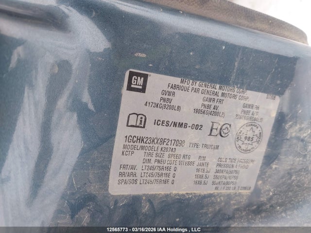 Продаж на аукціоні авто 2008 Chevrolet Silverado 2500hd Lt/ltz/wt, vin: 1GCHK23KX8F217098, номер лоту: 12565773