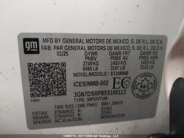 Продажа на аукционе авто 2025 Chevrolet Equinox Ev Rs, vin: 3GN7DSRP8SS160113, номер лота: 12565774