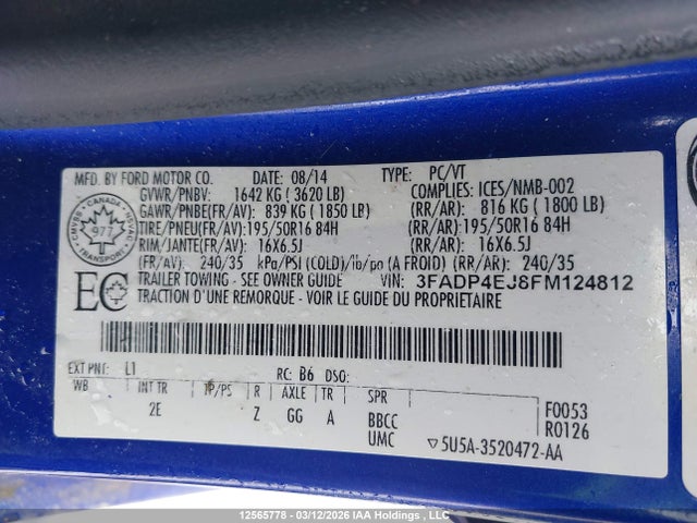 Продаж на аукціоні авто 2015 Ford Fiesta Se, vin: 3FADP4EJ8FM124812, номер лоту: 12565778