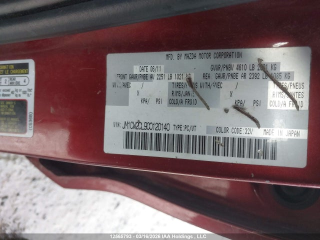 Aukcja sprzedaży 2012 Mazda Mazda5 Gs, vin: JM1CW2CL9C0120140, numer aukcji: 12565793