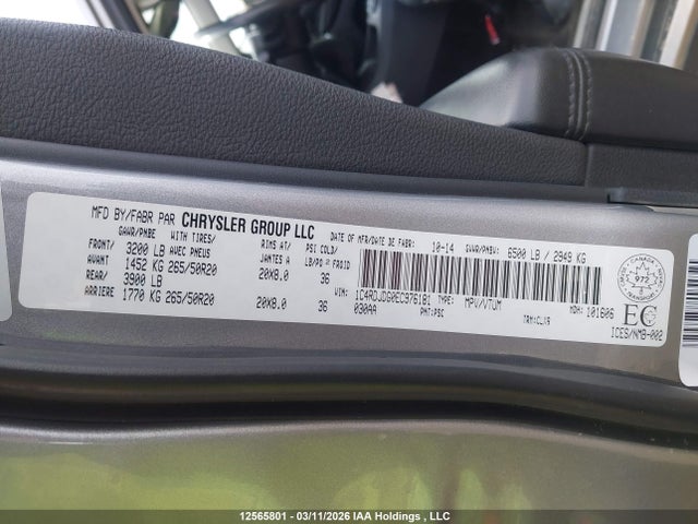 Dodge DURANGO LIMITED 2014 1C4RDJDG0EC976181 Image 9