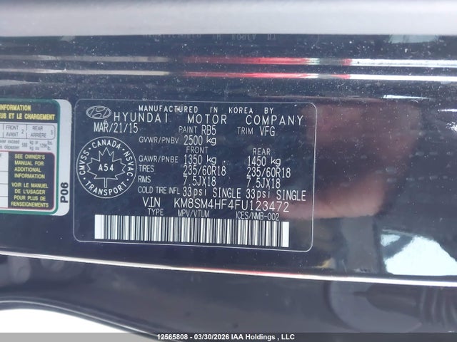 KM8SM4HF4FU123472 Hyundai Santa Fe