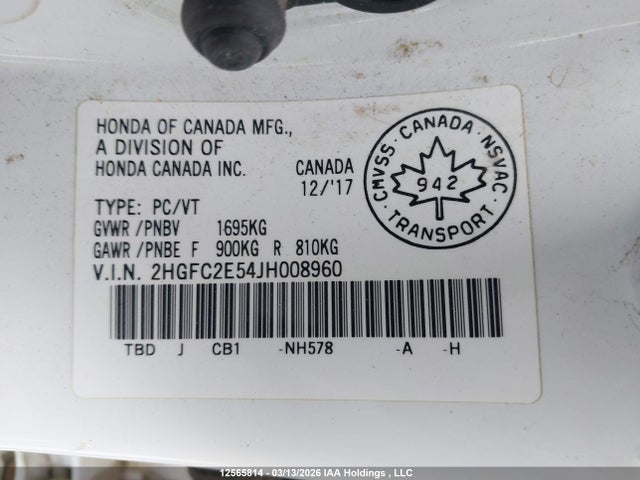 2HGFC2E54JH008960 Honda Civic Lx