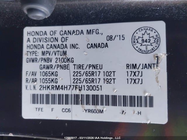 2HKRM4H77FH130051 Honda Cr-v Ex-l