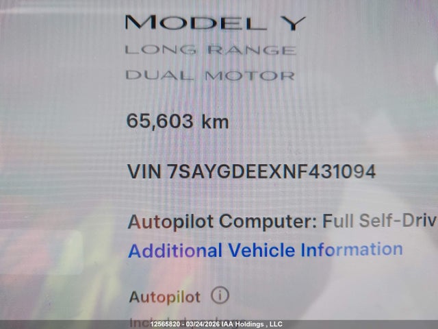 7SAYGDEEXNF431094 Tesla Model Y Long Range