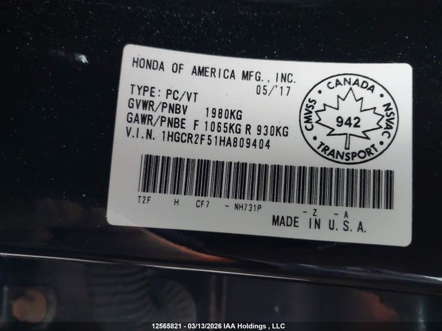 1HGCR2F51HA809404 Honda Accord Sport
