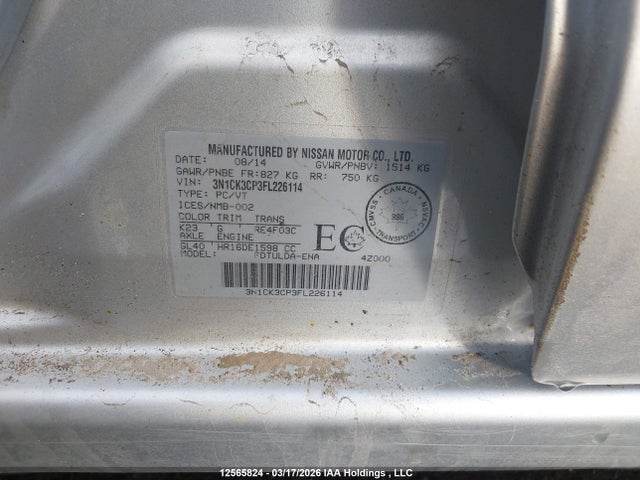 2015 Nissan Micra მანქანა იყიდება აუქციონზე, vin: 3N1CK3CP3FL226114, აუქციონის ნომერი: 12565824