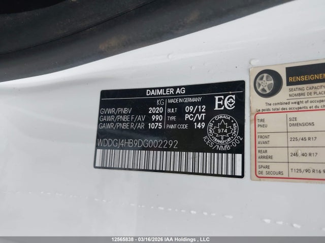 2013 Mercedes-benz C 250 მანქანა იყიდება აუქციონზე, vin: WDDGJ4HB9DG002292, აუქციონის ნომერი: 12565838